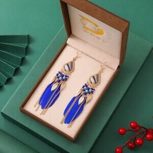 Feather Boho‎ Rice Bead Stud Long Waterdrop Tassel Earrings Hook Boho Ethic Drop